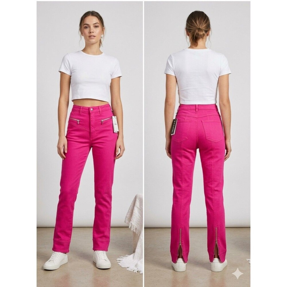 Zara Women Fucsia Zipper Skinny Denim"Pants with leg zippers" Jeans Size M